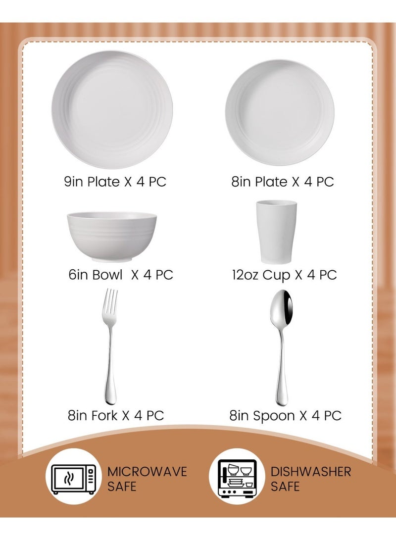 24 Pcs Dinnerware Set- Dinner Plates Set- Picnic & Camping- Unbreakable & Reusable- Includes 4 x 9in, 4 x 8in Plates, 4 x 6in Bowls, 4 Cups, 4 Stainless Steel Forks and Spoons- Kitchen, Dorm, Office - Image 2